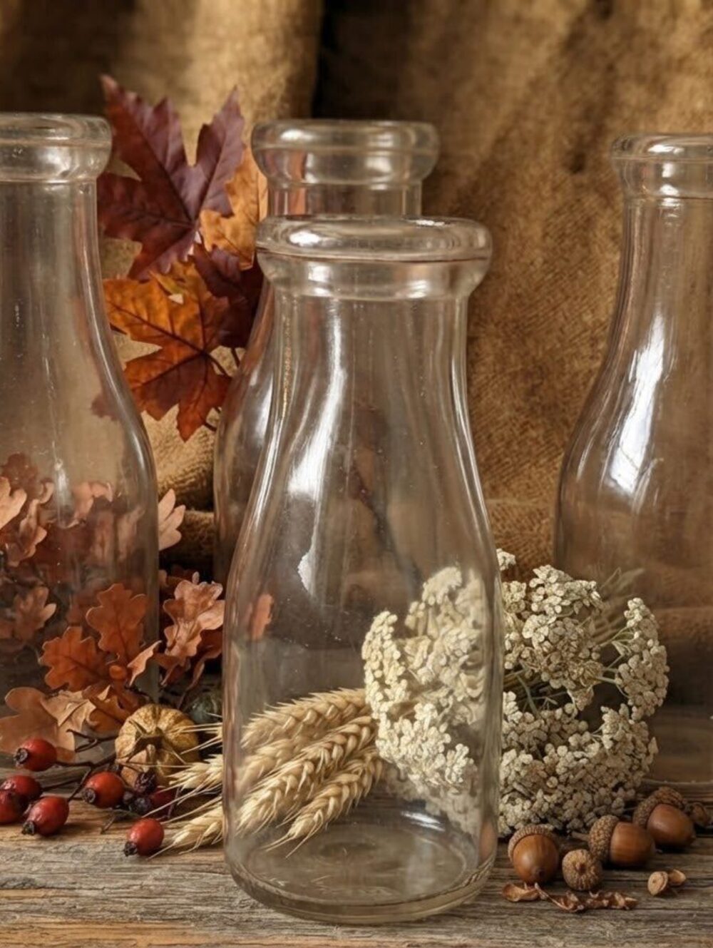 Vintage Clear Glass Milk Bottles set of 4